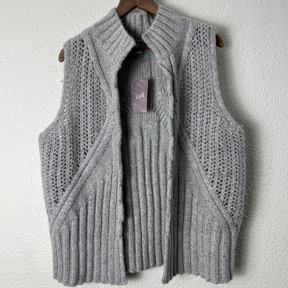 J. Jill Women’s Knit Gray Open Front Sweater Vest Sz SP NEW